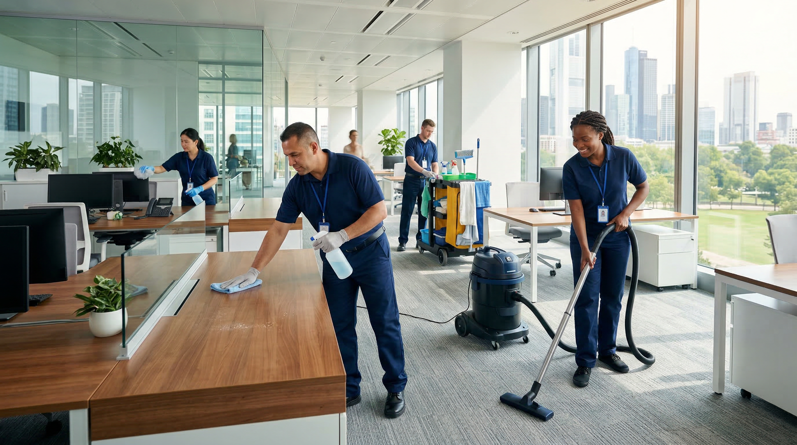 Professional cleaning team at work